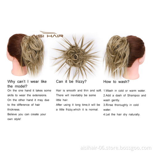 Aisi Hair Mixed Brown Blonde Chignon Curly Bun Pad Chignon Elastic Band Ribbon Ponytail Rope Rubber Hair Extension For Women